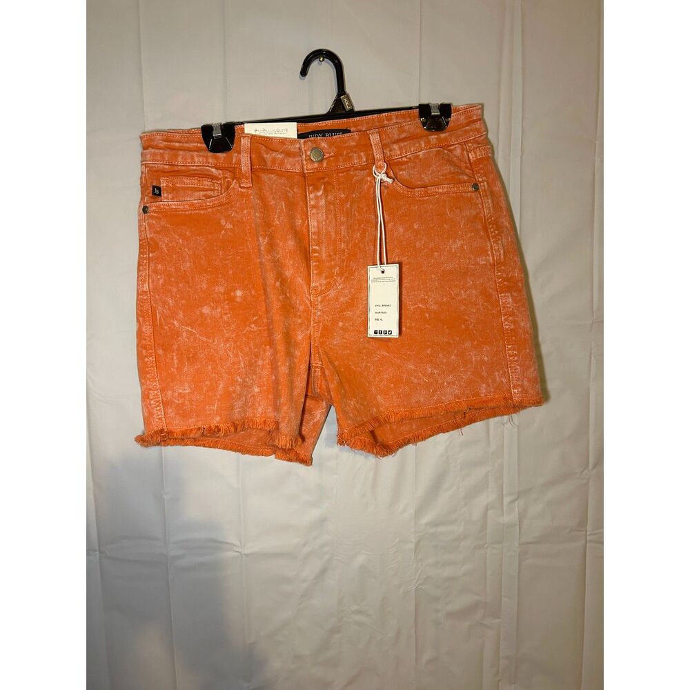Judy Blue NWT Mid Rise Garment Dyed Peach Denim Shorts Orange Acid Wash XL
